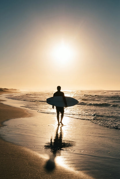 Raw unframed artwork — Lone Longboarder on Sunlit Beach — Fine Art Photography | Studio Stevie — source 13344627196207