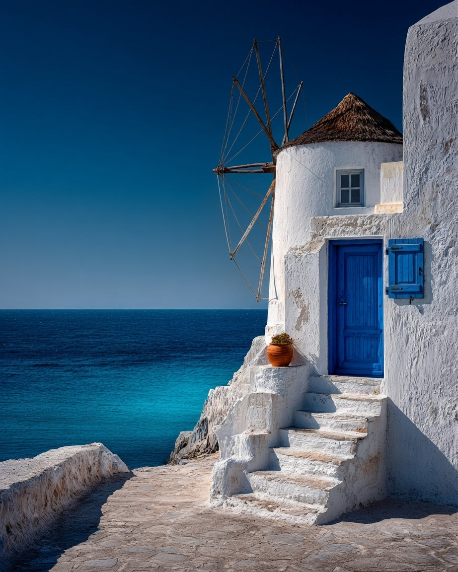 Raw unframed artwork — White Cycladic Windmill — Fine Art Portrait Photography | Studio Stevie — source 13344659833135