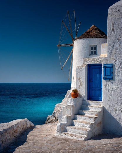 Raw unframed artwork — White Cycladic Windmill — Fine Art Portrait Photography | Studio Stevie — source 13344659833135