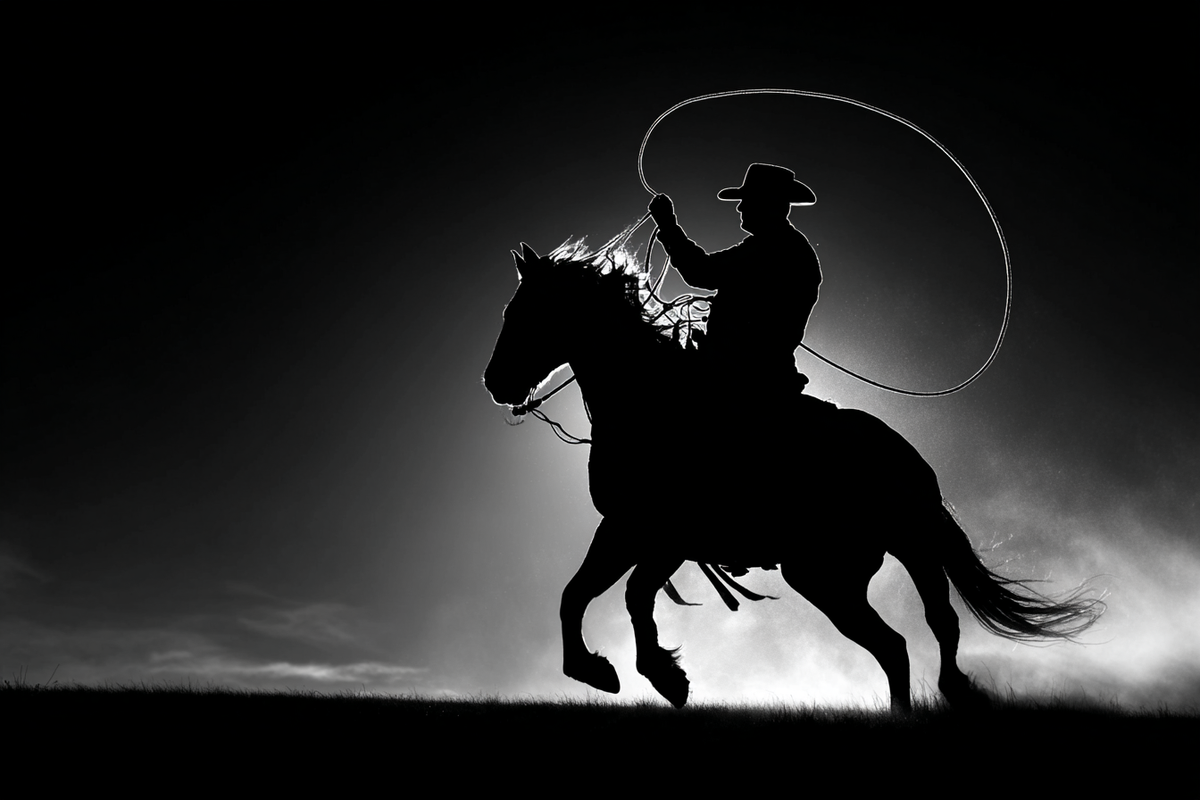 Raw unframed artwork — Cowboy Lass Minimalist Portrait — Black and White Photography | Studio Stevie — source 13344692207919