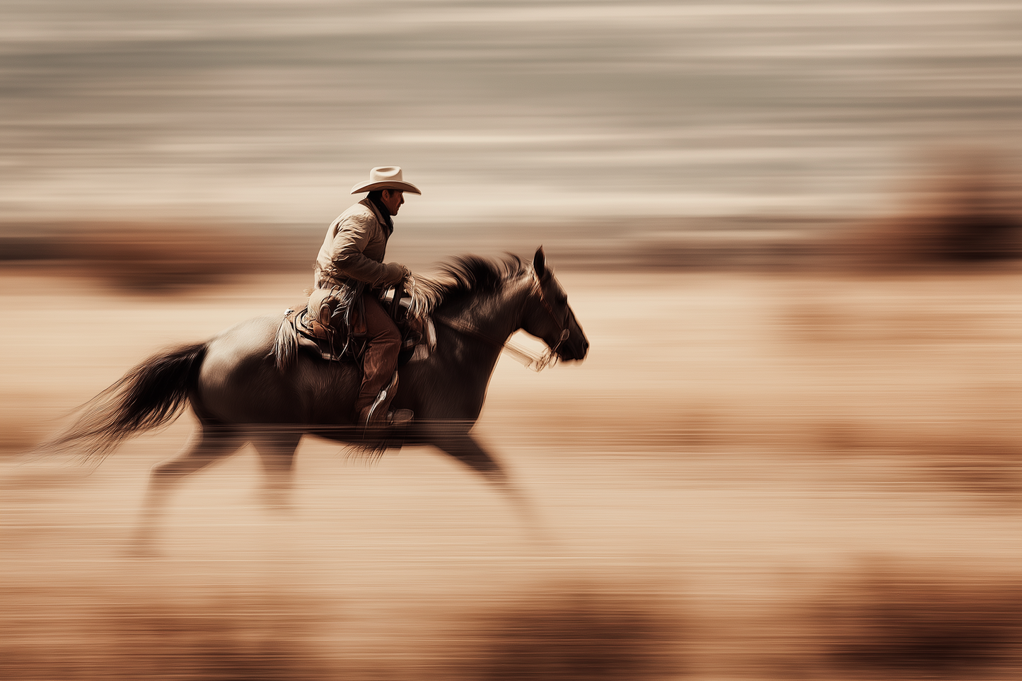 Raw unframed artwork — Galloping Cowboy Motion Blur — Cinematic Western Photography | Studio Stevie — source 13344790413615