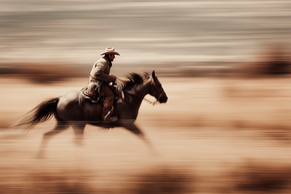 Raw unframed artwork — Galloping Cowboy Motion Blur — Cinematic Western Photography | Studio Stevie — source 13344790413615