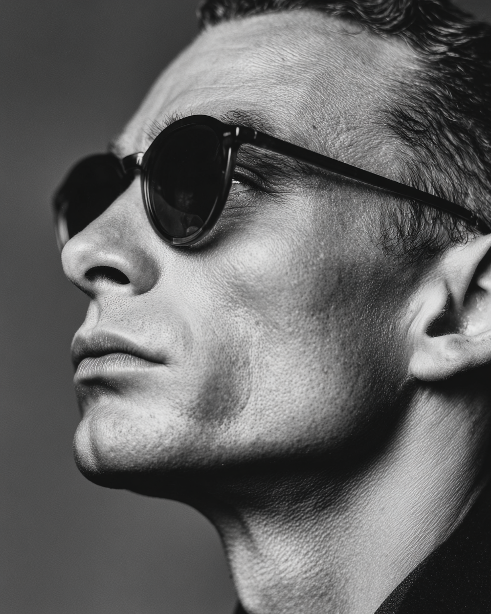 Raw unframed artwork — Cool Guy in Sunglasses — Black and White Portrait | Studio Stevie — source 13345142702383