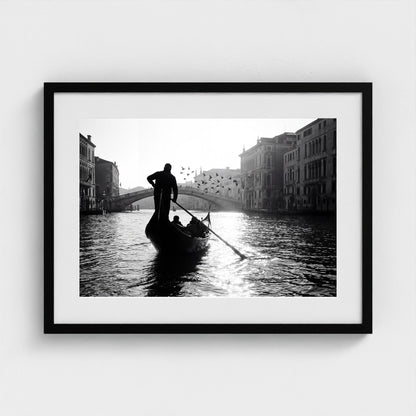 venice-gondolier-silhouette 24x18 black frame