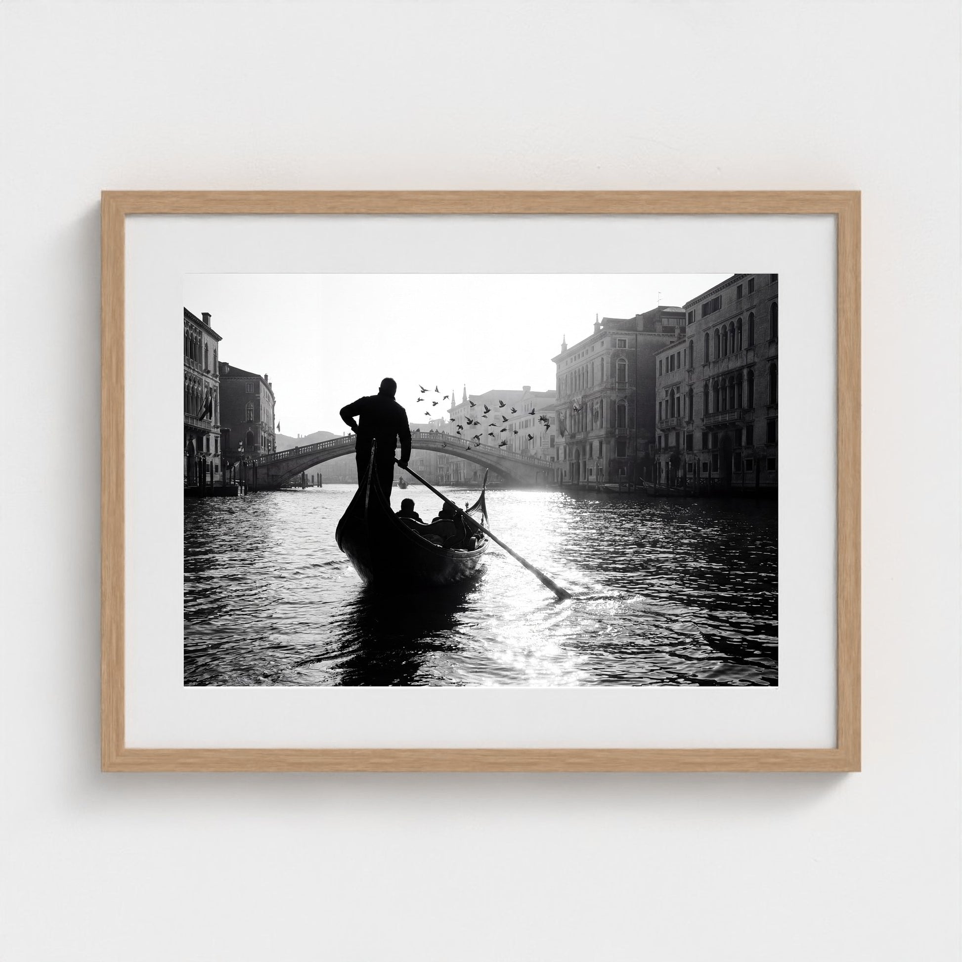 venice-gondolier-silhouette 24x18 natural frame