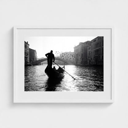 venice-gondolier-silhouette 24x18 white frame