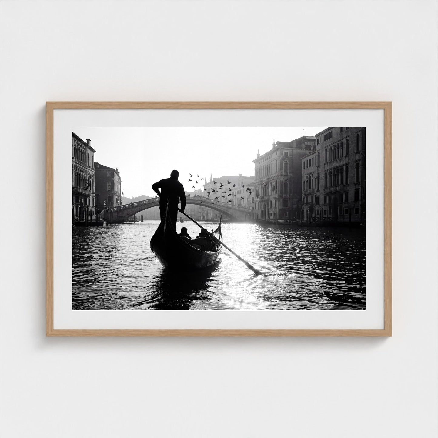 venice-gondolier-silhouette 36x24 natural frame