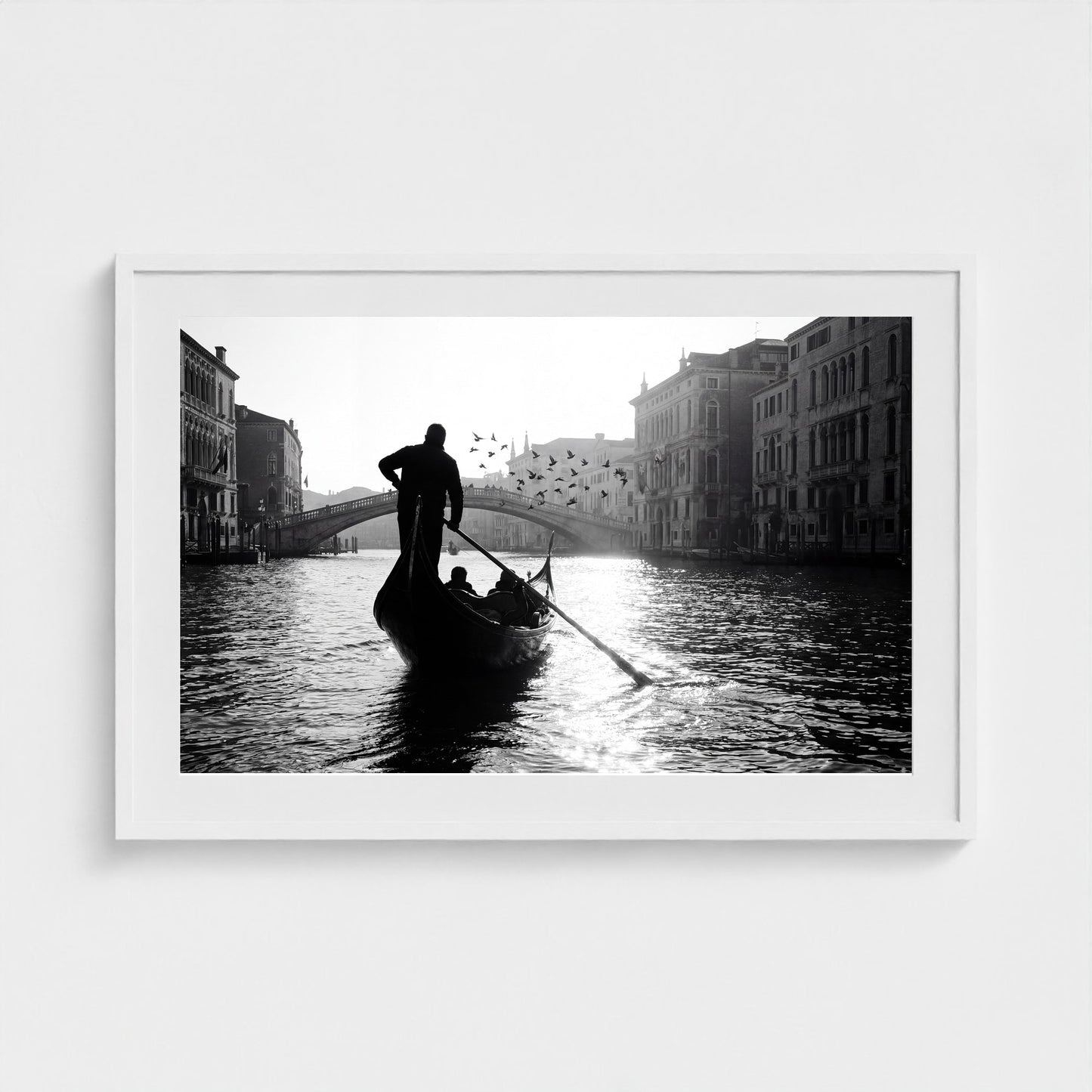 venice-gondolier-silhouette 36x24 white frame