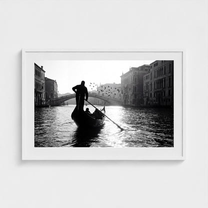 venice-gondolier-silhouette 36x24 white frame