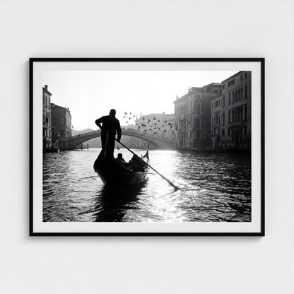 venice-gondolier-silhouette 48x36 black frame