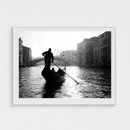 venice-gondolier-silhouette 48x36 white frame